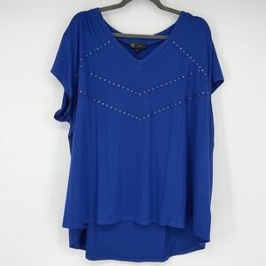 DG2 Diane Gilman Royal Blue Studded Chevron V-Neck Top 3X NWT Chic Western